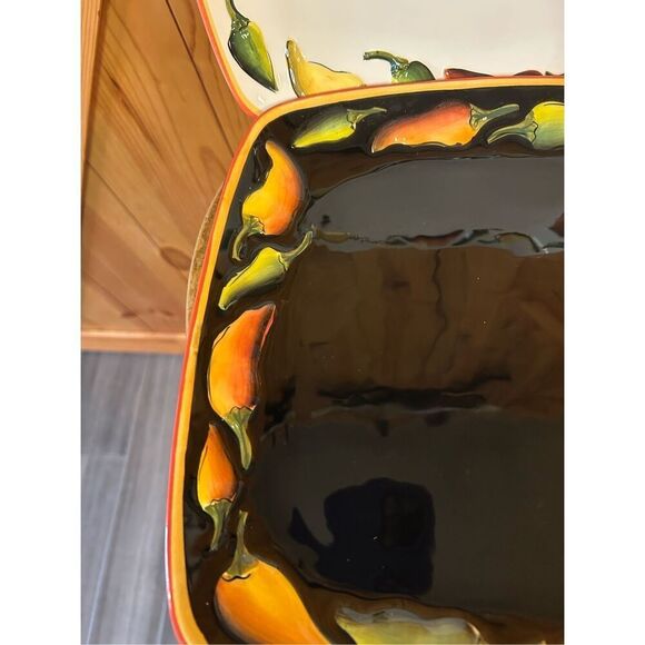 Clay Art Caliente Hand Painted StoneLite Serving Dishes Square Set Of 2 11” (847 - Picture 2 of 14